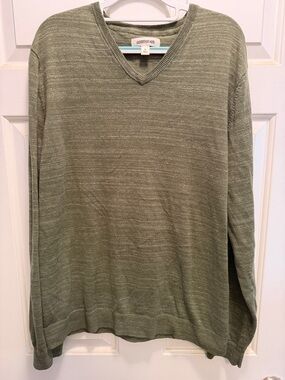 Goodthreads Men's V-Neck Heathered Olive Green Sweater